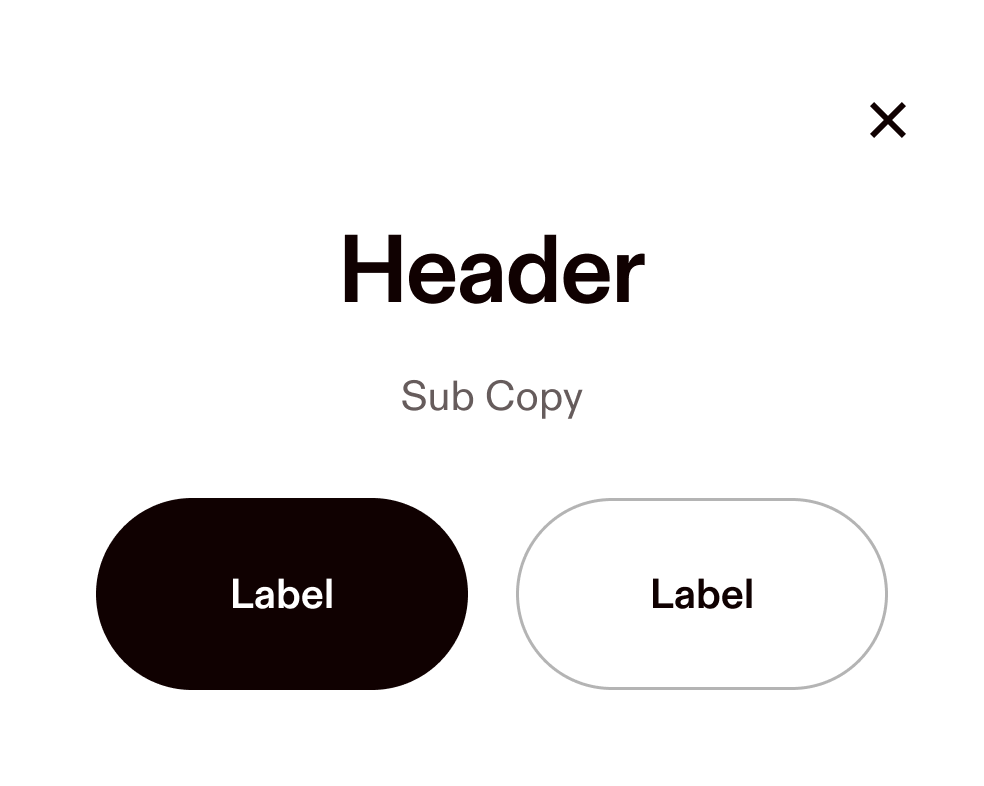 Modal with header, text, and two buttons