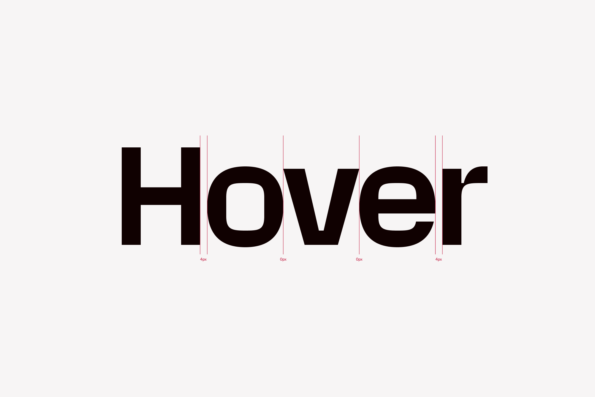 Hover logo with spacing between each letter indicated in red lettering