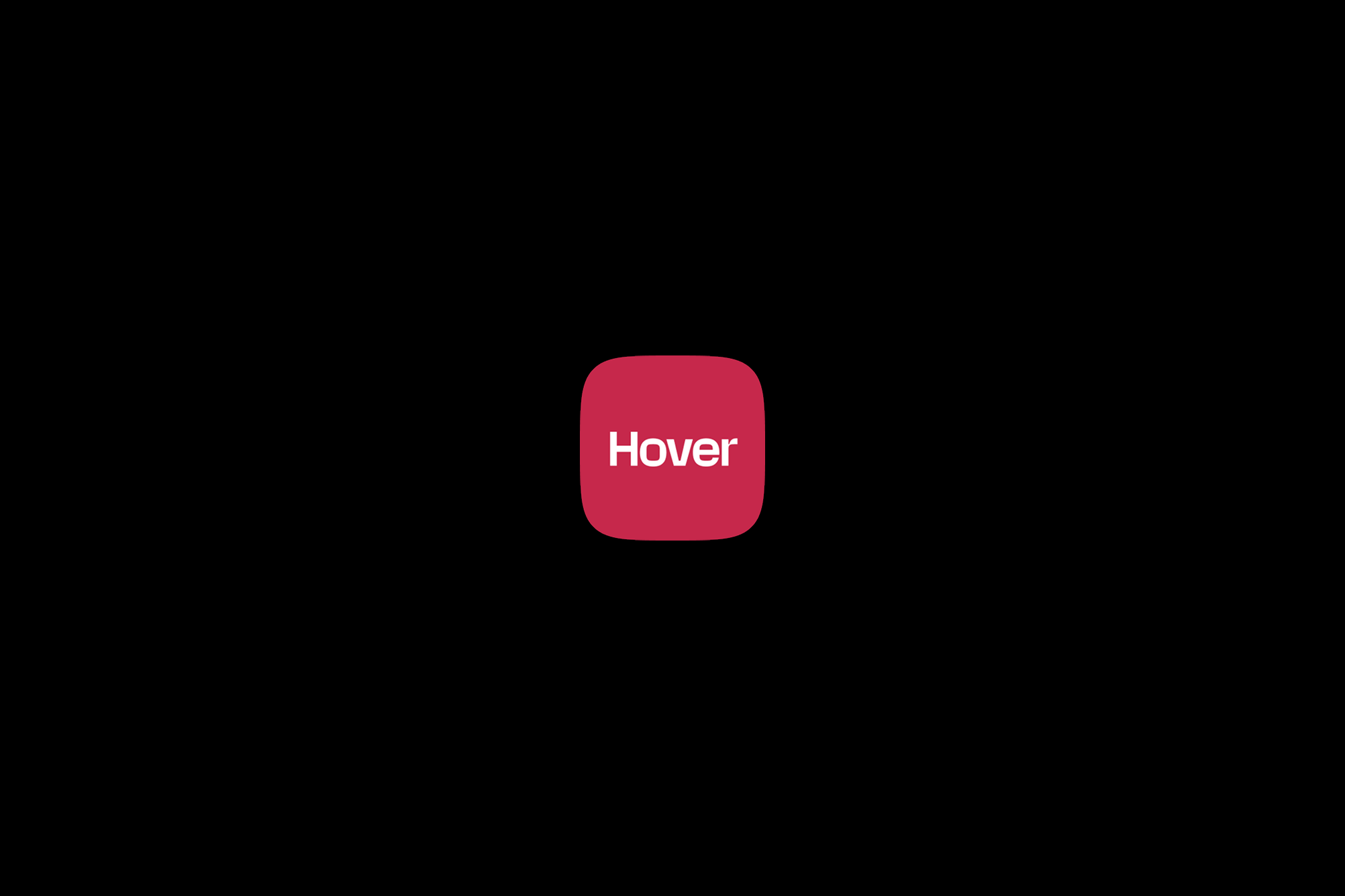 App icon Hover logo: a dark pink square with “Hover” written in white